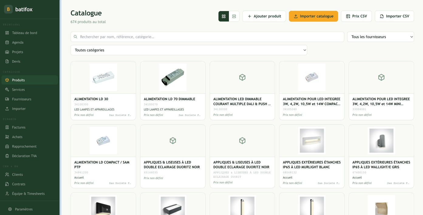 Catalogue fournisseur Batifox — 674 produits importes automatiquement